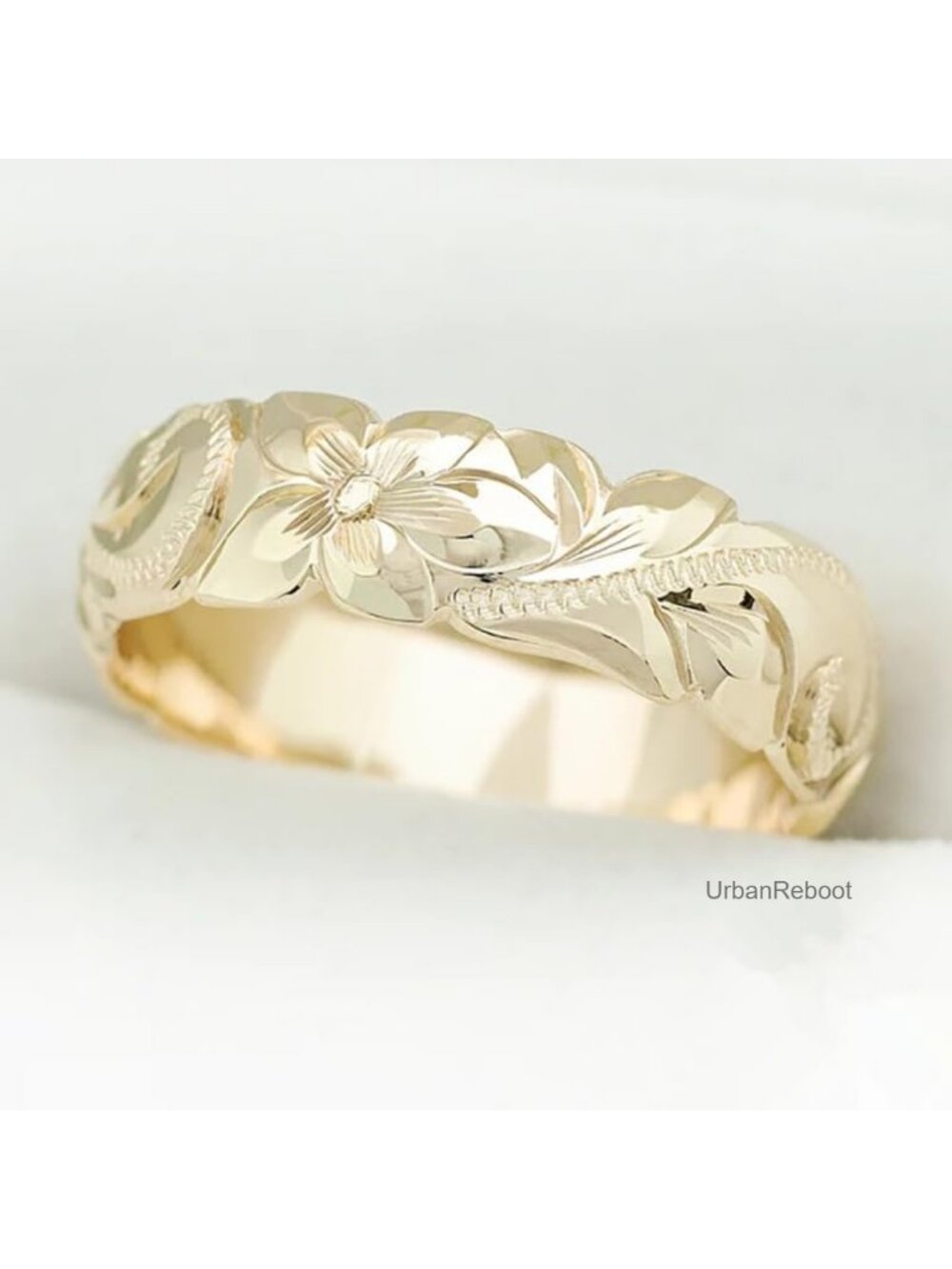 14K Gold Textured Rose Flower Ring Floral Engraved Band Stackable Women Size 10